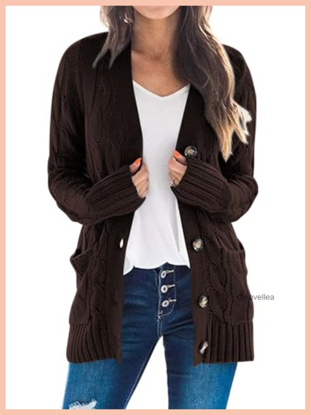 Women's Chunky Cable Knit Button Down Cardigan Long Sleeve Sweater